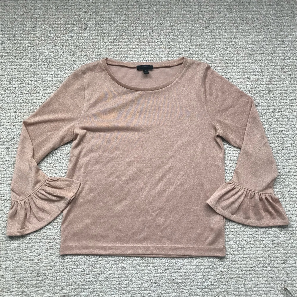 JCrew Metallic Rose gold Trumpet sleeve Ruffle sleeve Dressy